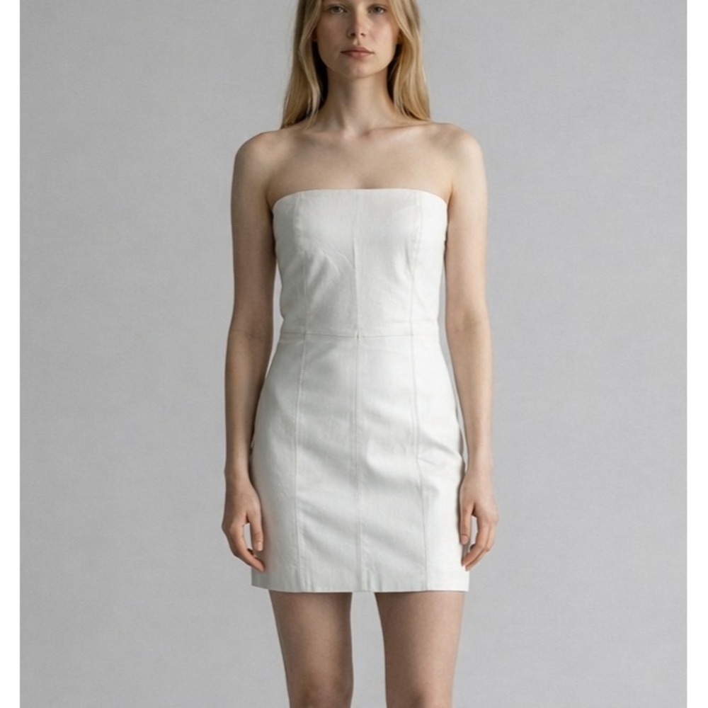 SPRWMN Dress XS White 100% Leather Strapless Bodycon Mini Party Cocktail Tube